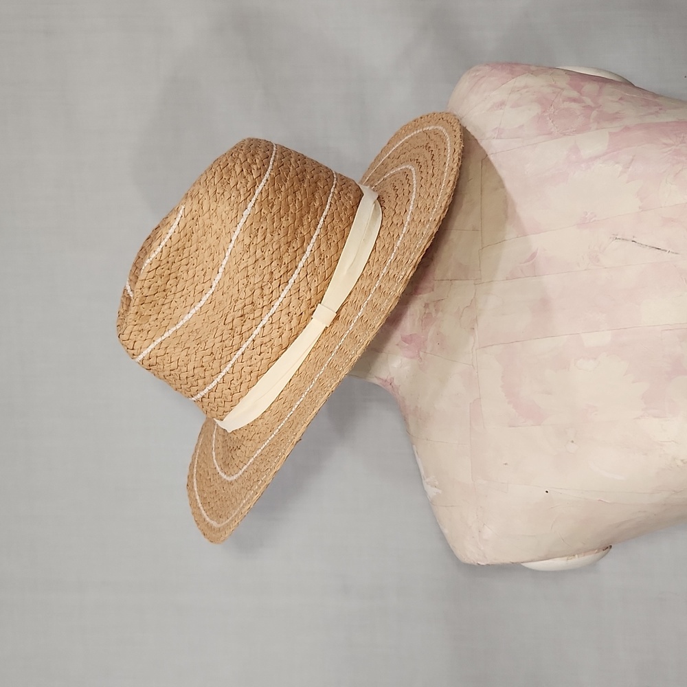 Anthropologie Tan Straw Hat with Cream Band